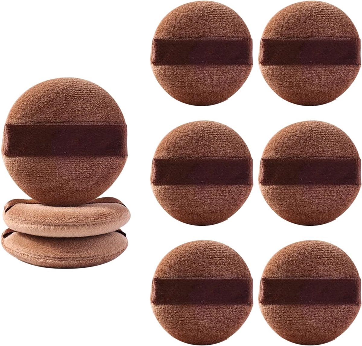 Poederkwasten Rond 9 Stuks - Zachte Velours en Pad - Wasbaar - Voor Evenredige Poederapplicatie - ShopVlot