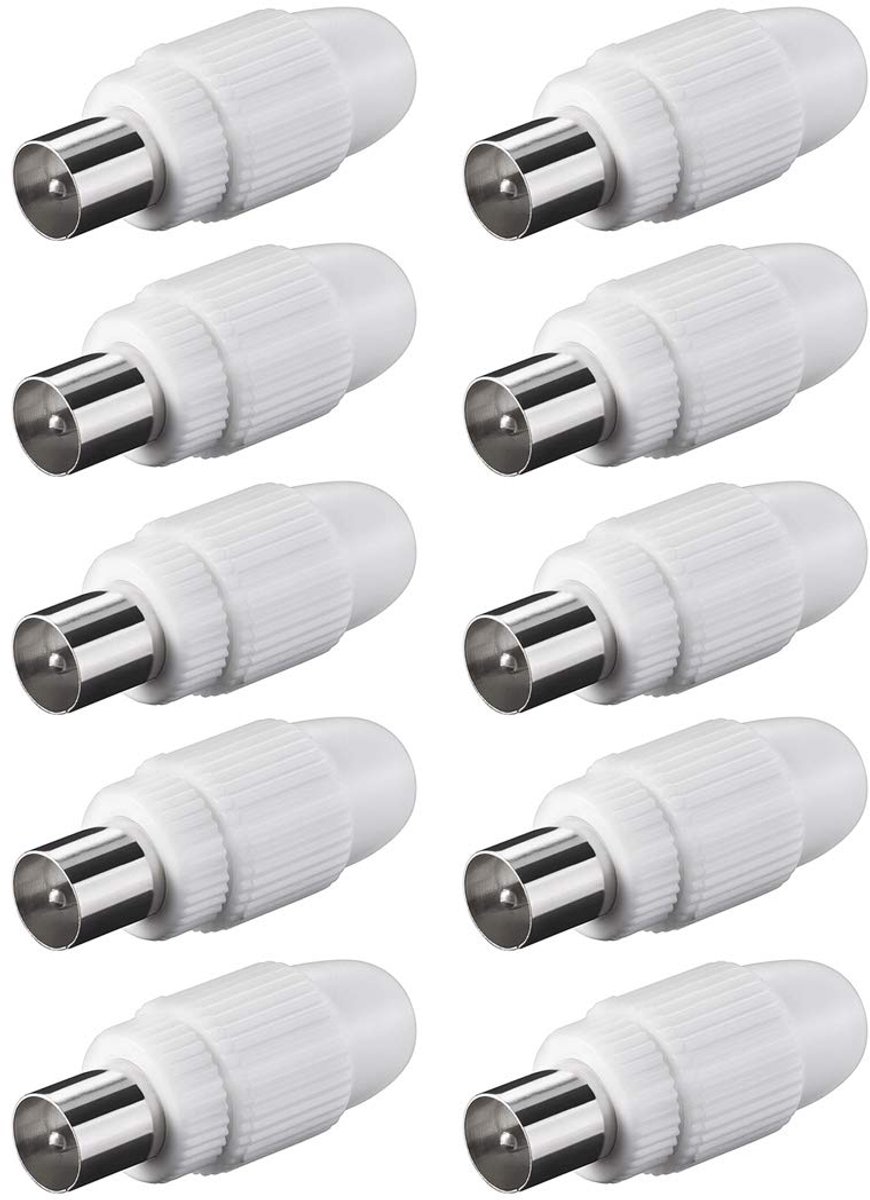 Coaxiaal plug 10 stuks - 9.5 mm - Wit - Eenvoudige aansluiting voor antenne - ShopVlot