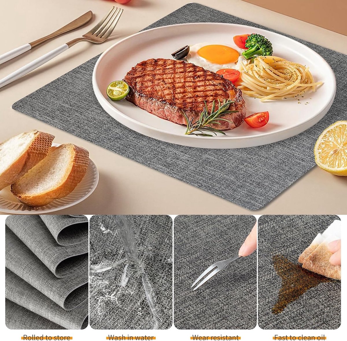Placemats set van 6 - PU-lederen tafelmatten - hittebestendig - ideaal voor eettafel - ShopVlot