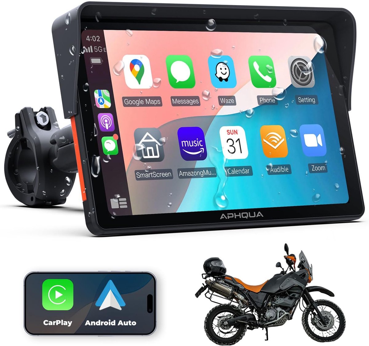 CarPlay draadloos scherm voor motorfiets - 7 inch waterdicht touchscreen - Bluetooth, GPS navigatie - handsfree gebruik - ShopVlot