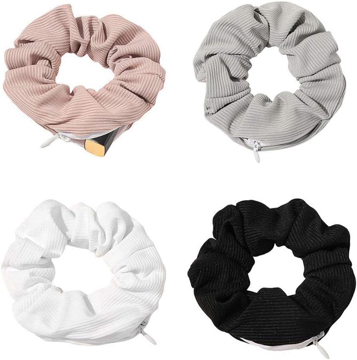 Haarscrunchies met rits - 4 Stuks - Kleurrijke haaraccessoires - Handig voor onderweg - ShopVlot