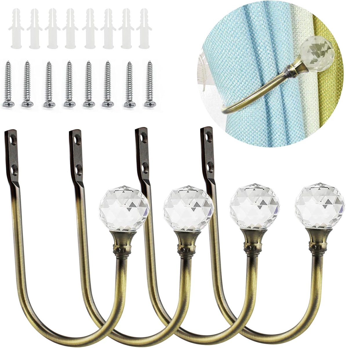 Gordijnhouders U-vorm - Metalen gordijnhaken met kristallen parels - Duurzaam en stijlvol - Perfect voor thuisdecoratie - ShopVlot