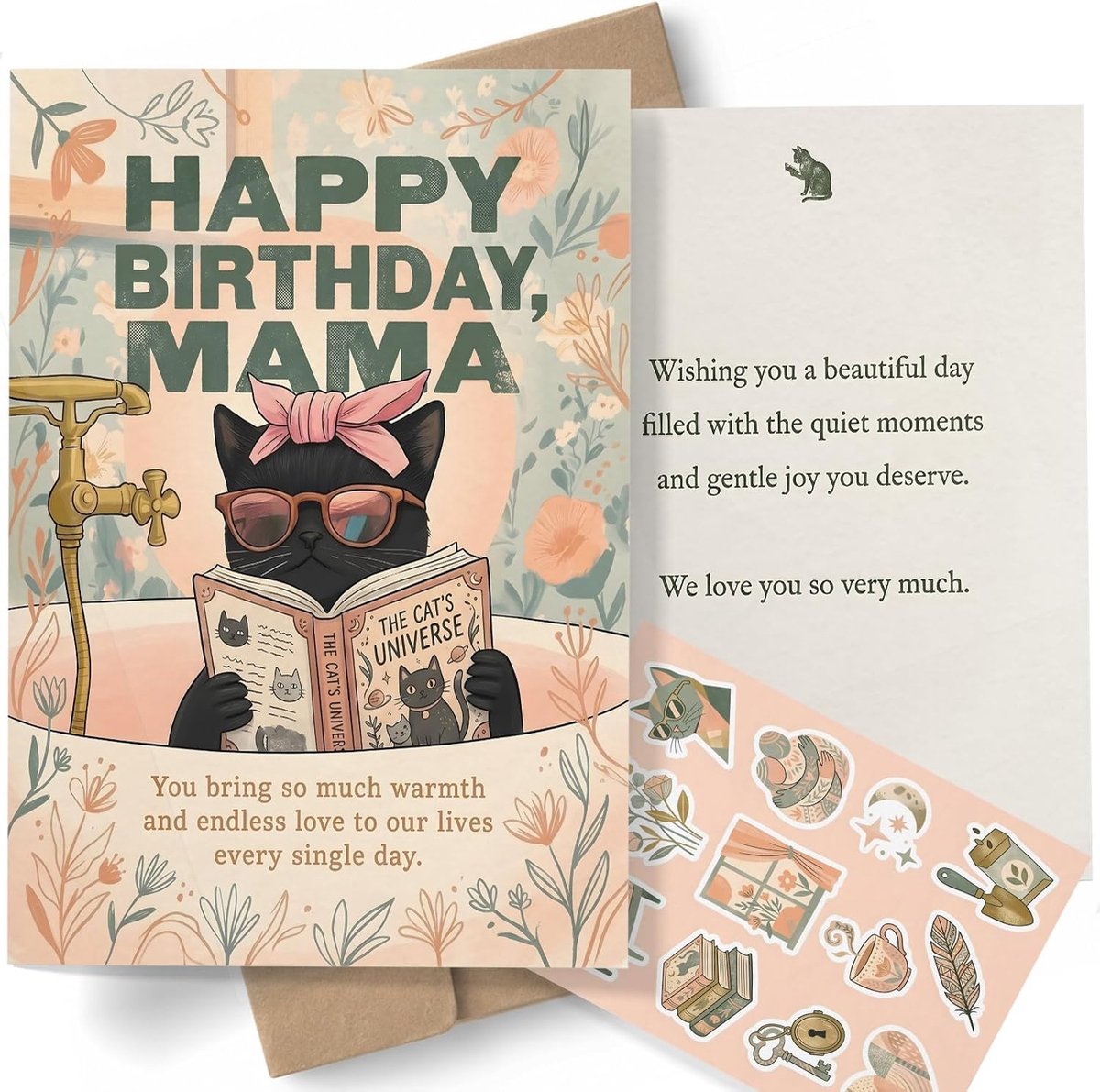 Wenskaart voor mama A5 - Zwarte kat in bad - Originele kunst - Liefdevolle verjaardagsgroet - ShopVlot