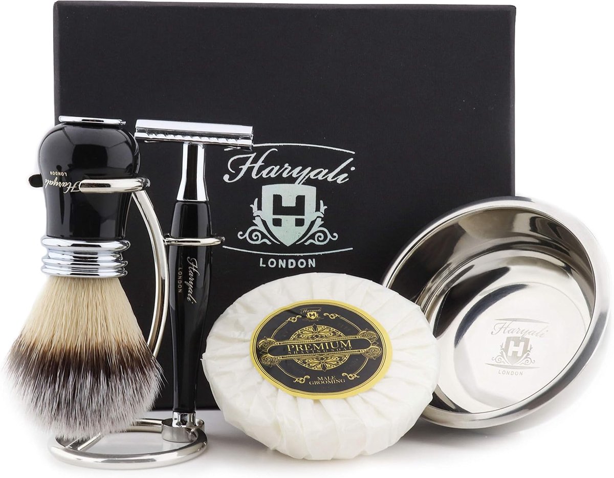 Scheerset voor heren - dubbelzijdig scheerschaaf - synthetisch dassenhaar scheerkwast - perfect cadeau - ShopVlot