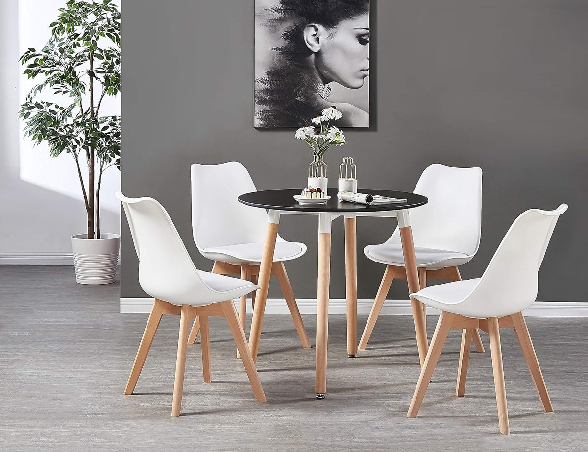 Eettafel set van 4 - Lorenzo stoel & Halo ronde tafel - modern design - perfect voor elke eetkamer - ShopVlot