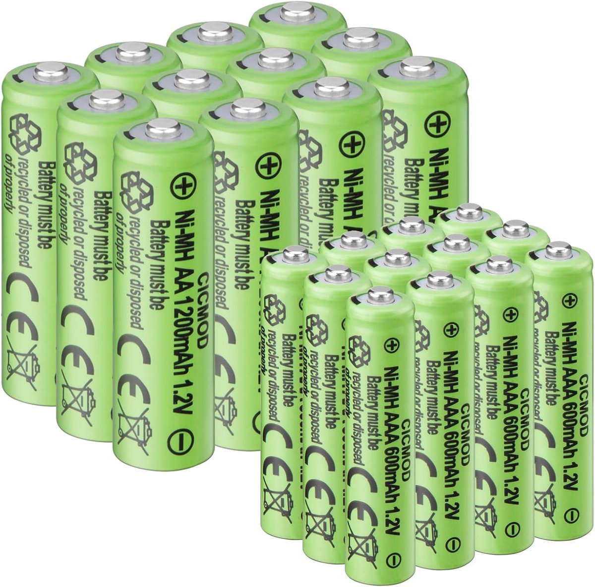 Oplaadbare batterijen AA AAA 24 stuks - Ni-MH 1.2V - 12 x 1200mAh AA en 12 x 600mAh AAA - ideaal voor zonnelampen - ShopVlot