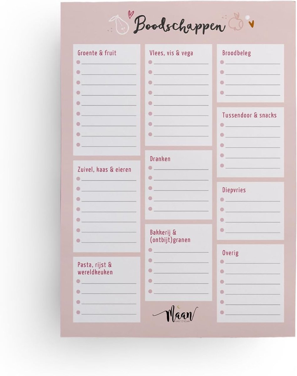 boodschappenlijst A5 - universe - roze - 50 vellen gesorteerd per afdeling - ShopVlot