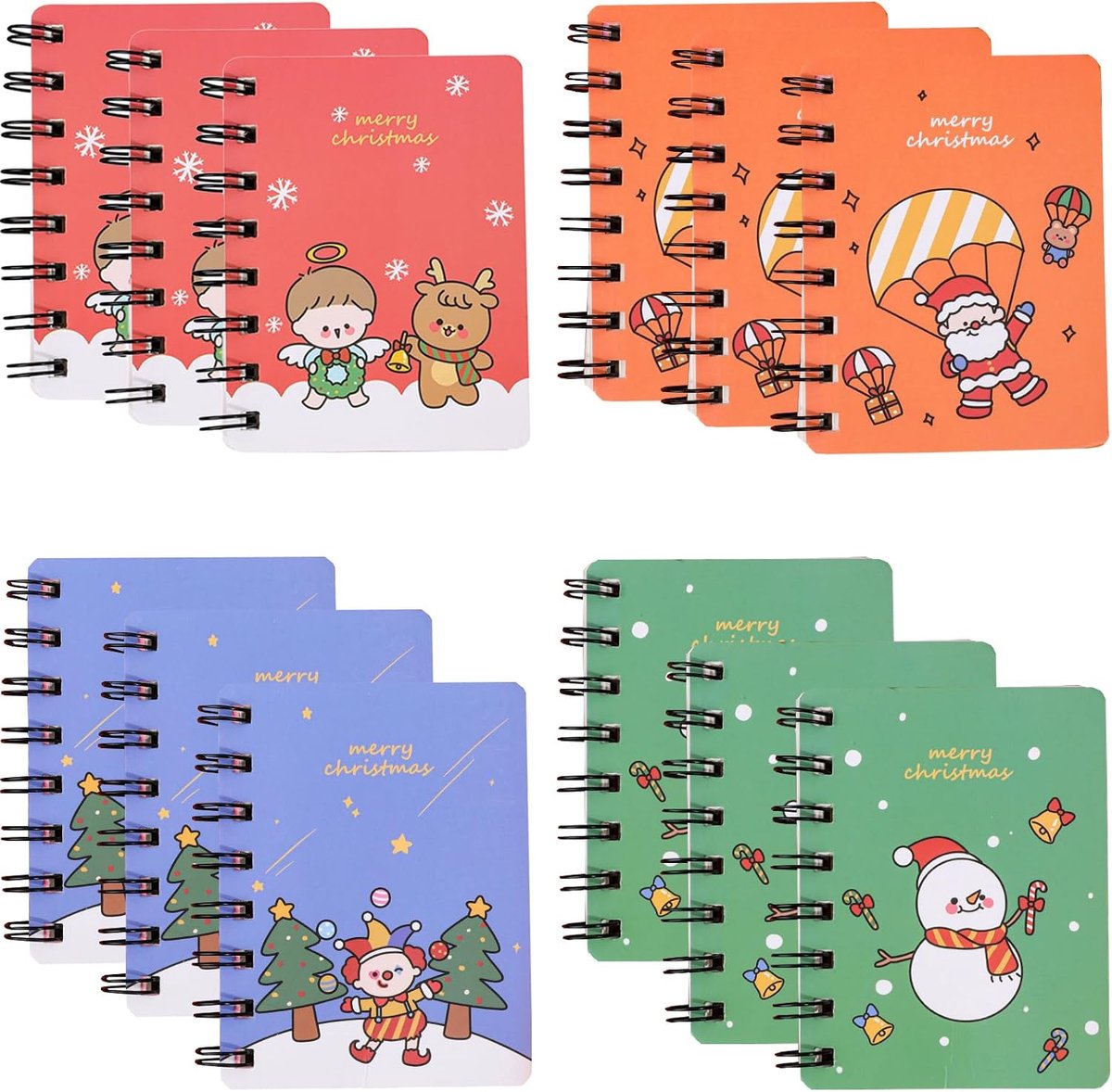 Mini notebooks 12 stuks - kerstthema - spiral binding - perfect voor notities - ShopVlot