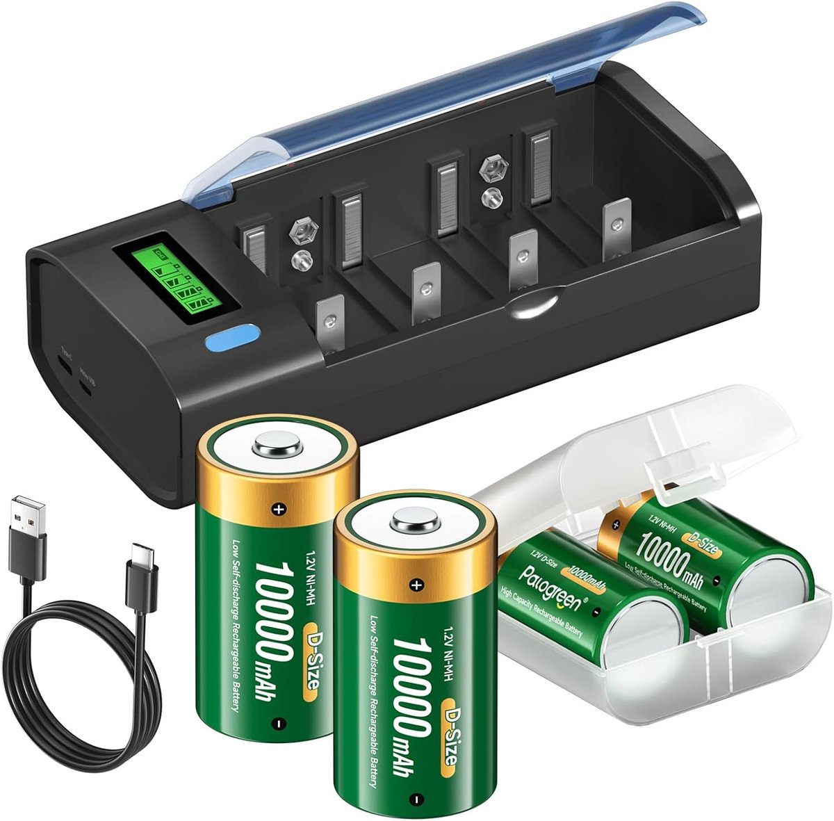 D Batterijen 10.000mAh met Oplader - Type C Ingang - LCD Display - Ideaal voor Duurzaam Gebruik - ShopVlot