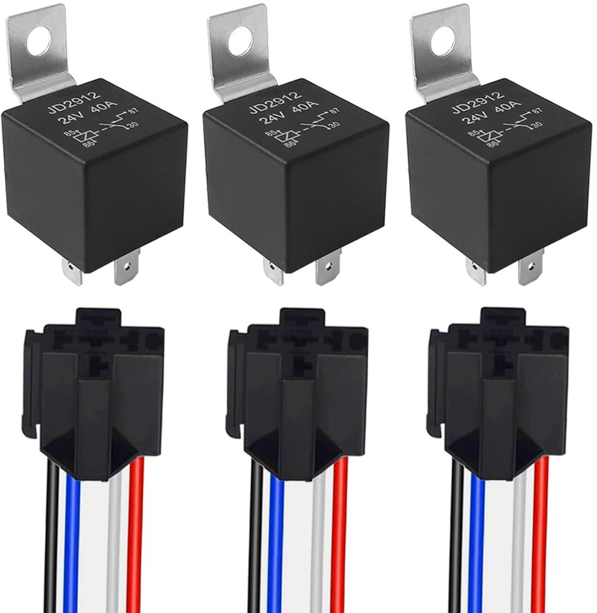 Autorelais 4 Pin 24V 40A - SPST relais met aansluitkabel - Eenvoudige installatie met kleurcodes - ShopVlot