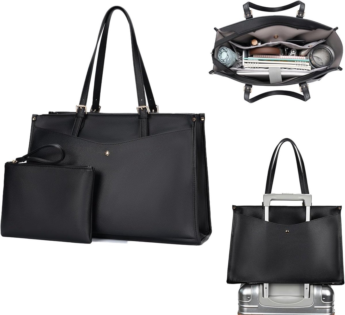 Laptop Tote Bag voor vrouwen - Multi-pocket werk tas - Grote bekerhouder - Ideaal voor werk en dagelijks gebruik - SnelShoppen