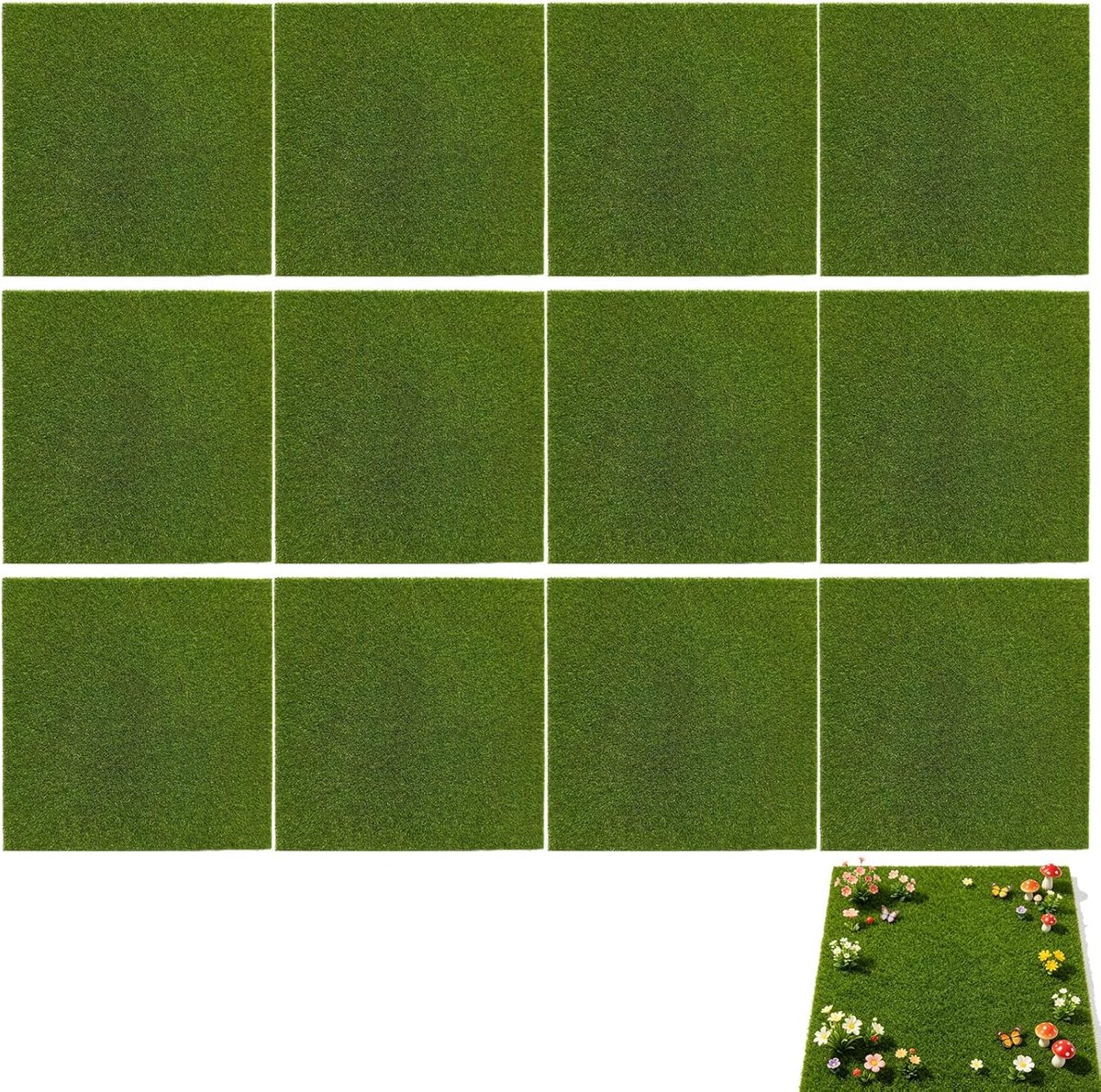 Miniatuur tuin kunstgras 12 stuks 15 x 15 cm - groene decoratiematten - perfect voor DIY landschapsmodellen - SnelShoppen