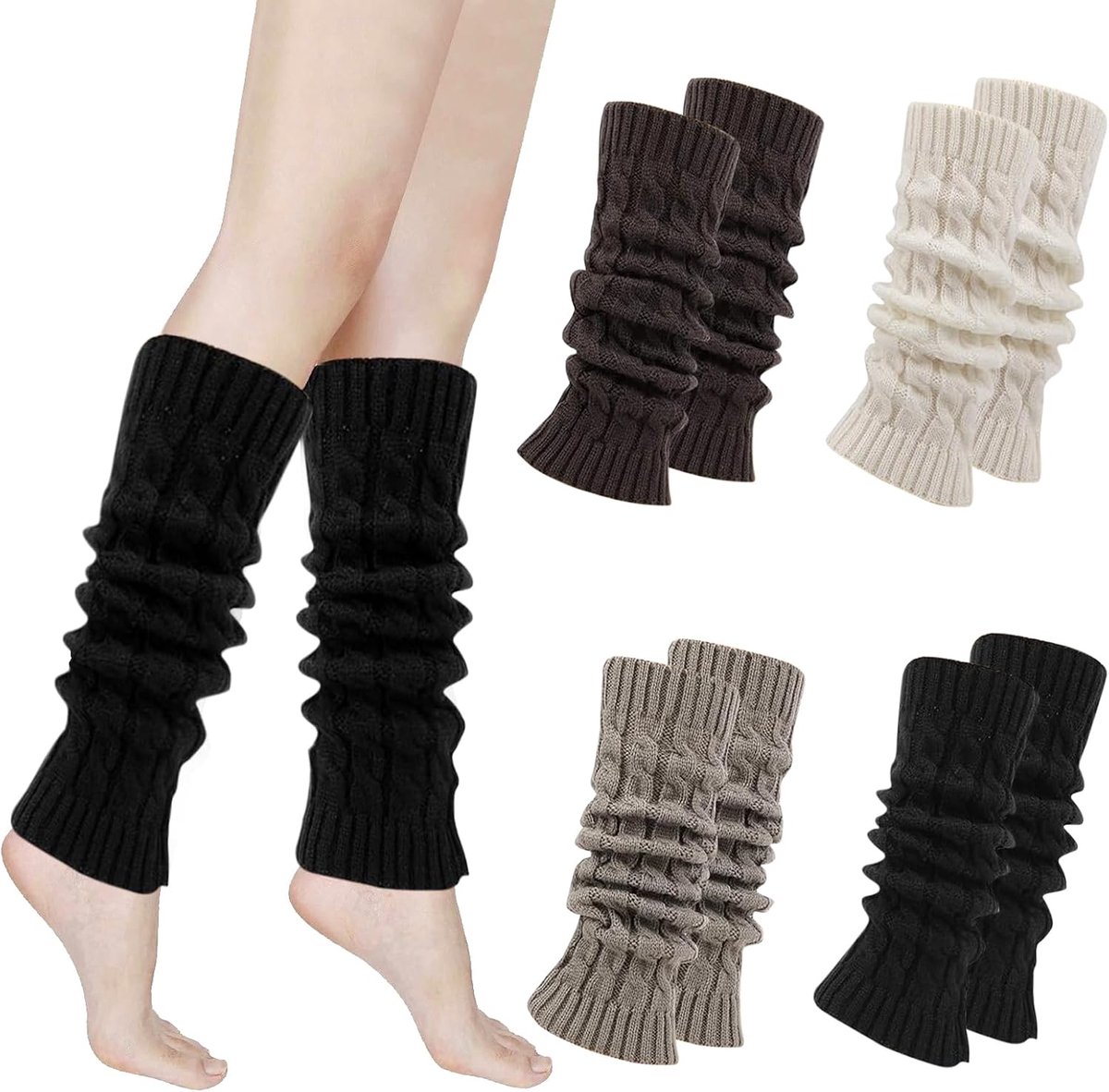 Legwarmers set van 4 - elastisch gebreid - lang en veelzijdig - perfect voor ballet en yoga - SnelShoppen
