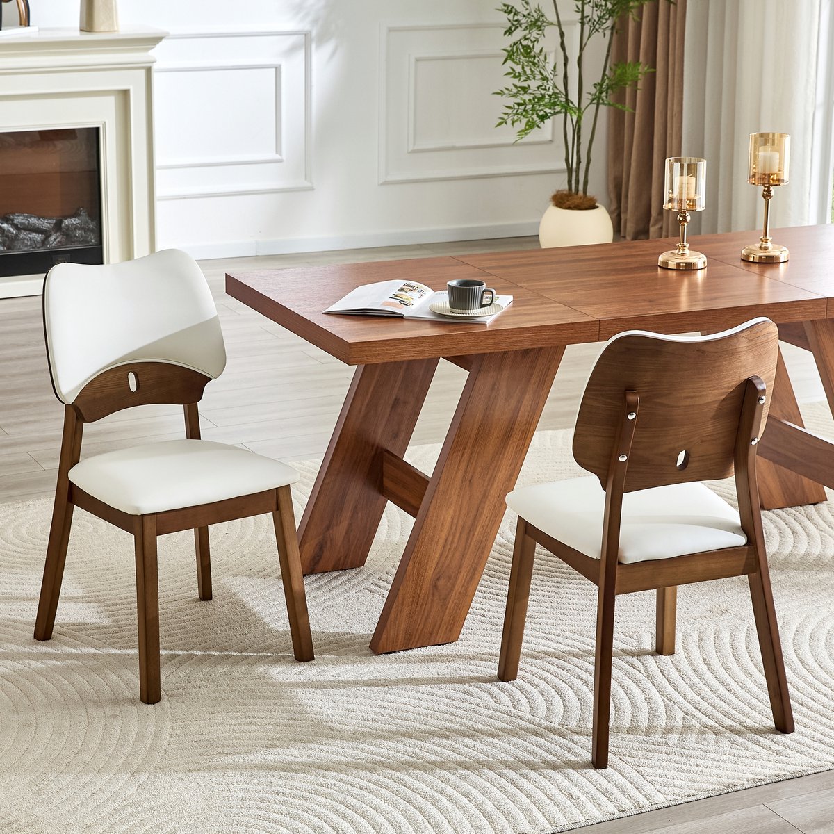 MODENUIT Eetkamerstoel - Vlinderrugleuning Met Gepolsterde Zitting - Voor Woonkamer En Keuken - Hout - Wit - 87,5 Cm