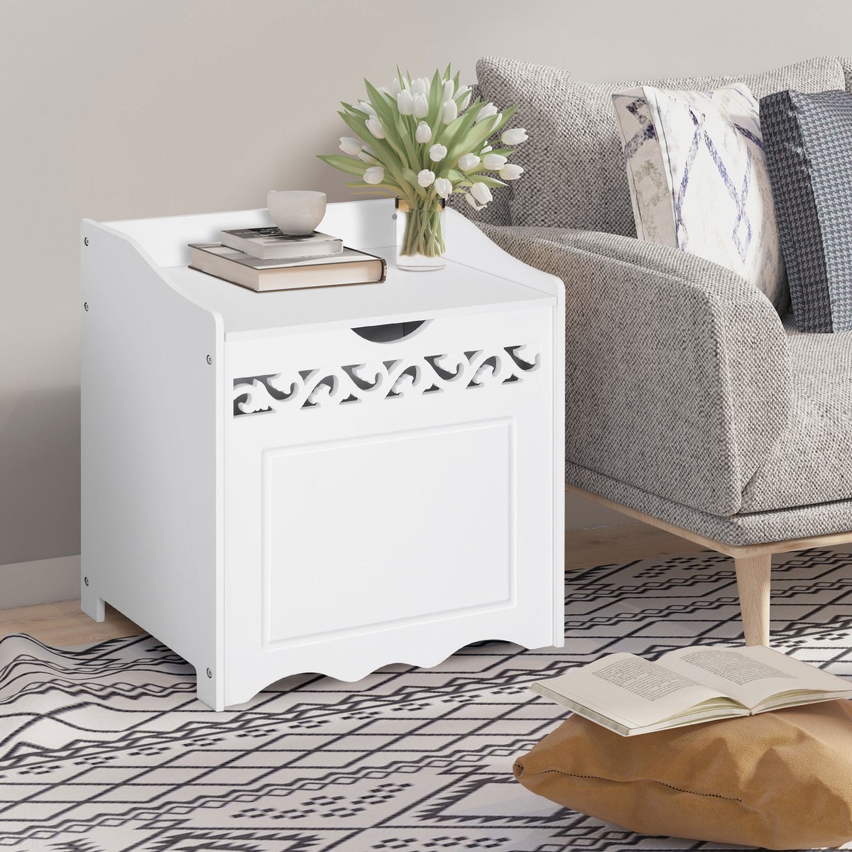 ECTEATOY® Nachtkastje - Opbergkist & Speelgoedkist - Houten Badkamerkast - 55x34x58 cm - Wit