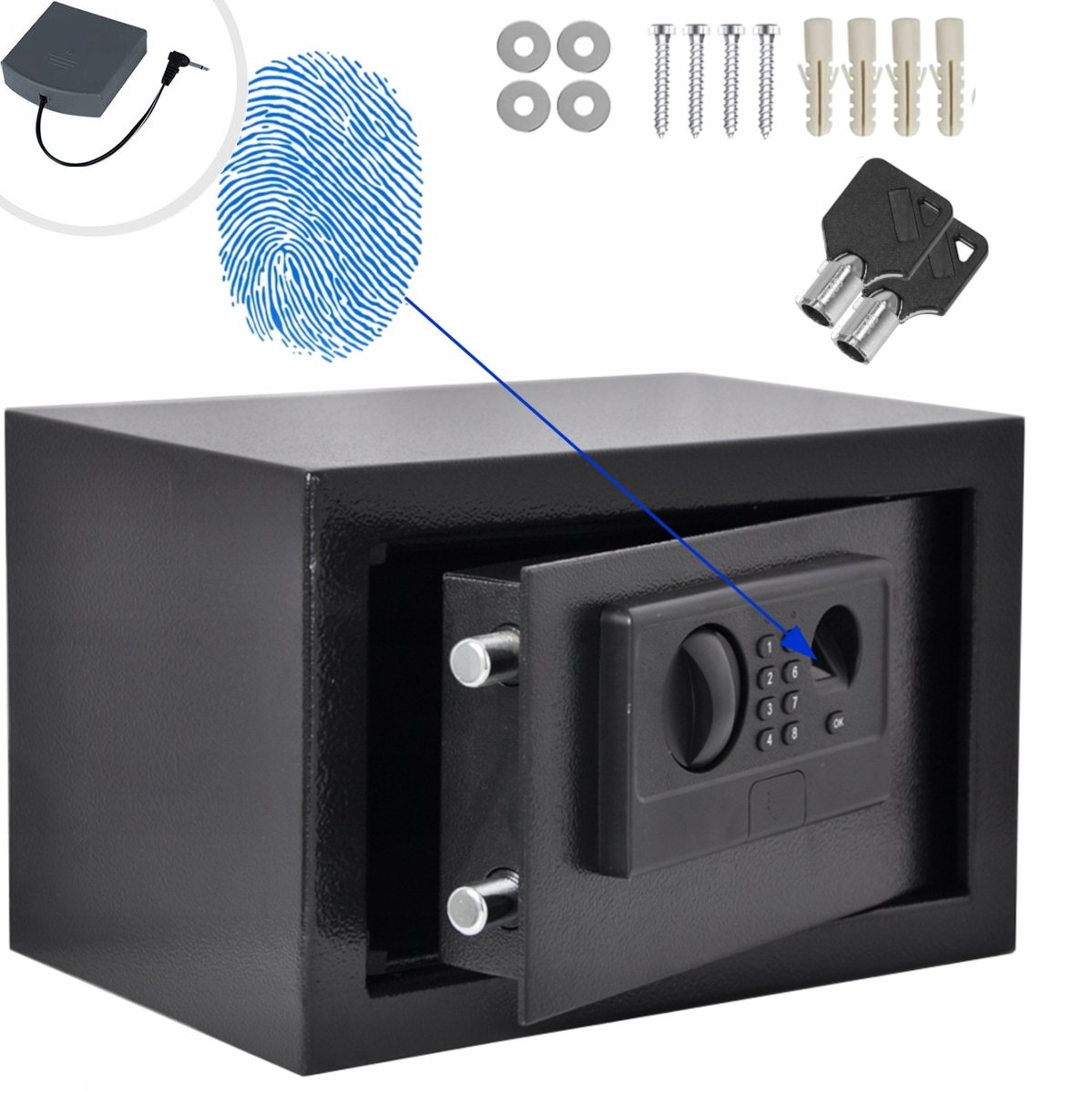 Biometrische kluis met vingerafdruk, code en noodsleutel