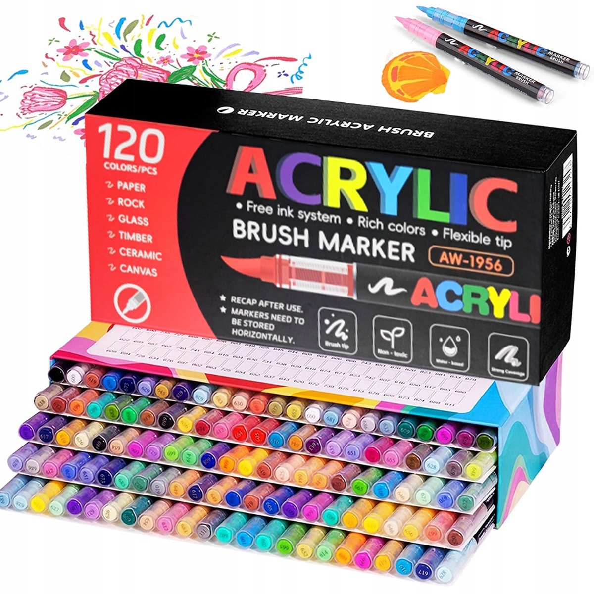 120 waterdichte acrylstiften - verschillende kleuren voor glas, hout, keramiek