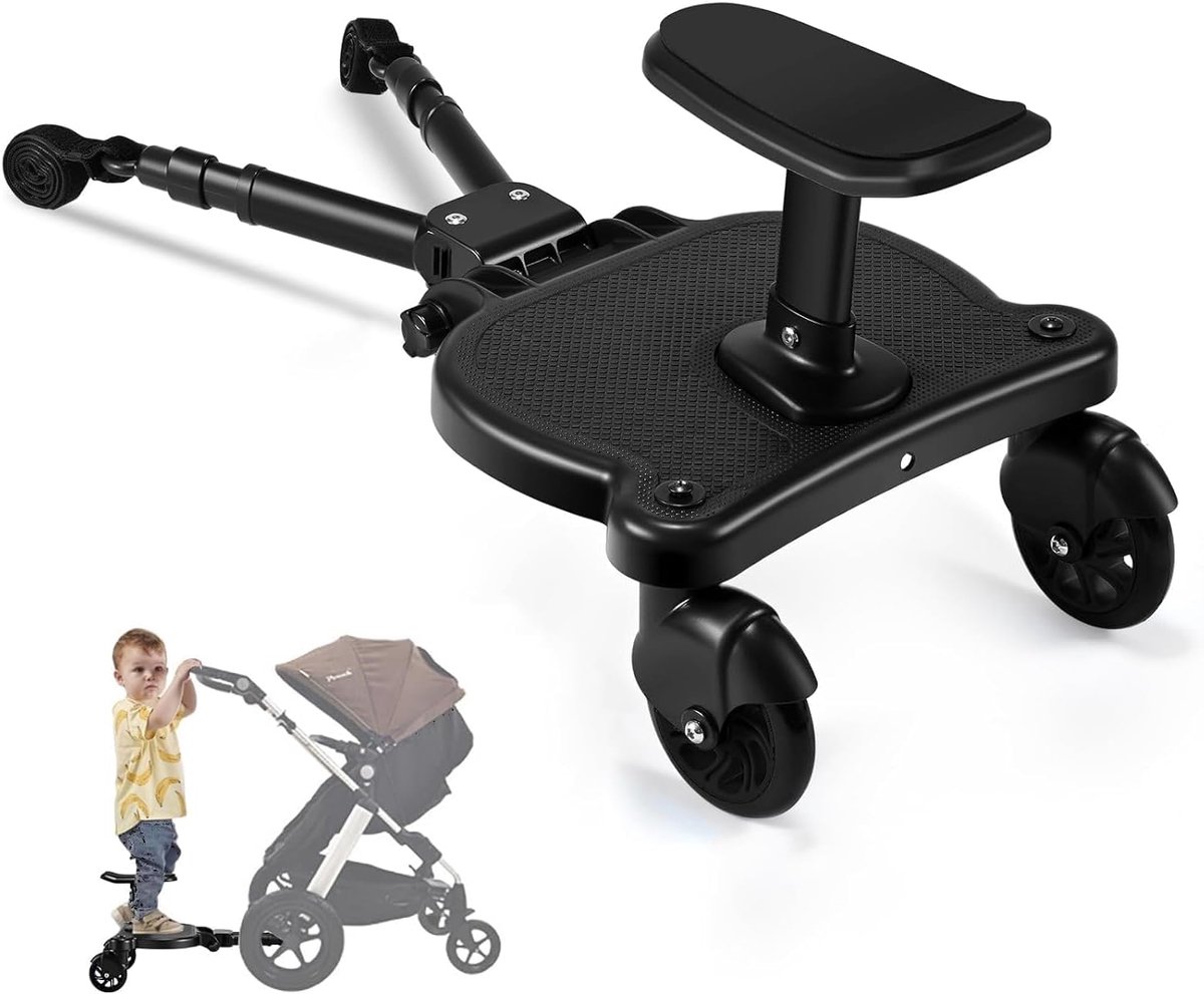 Buggy Board met Verwijderbare Zitplaats - 360° Draaiende Schokabsorberende Wielen - Ideaal voor Lange Wandelingen - SnelShoppen