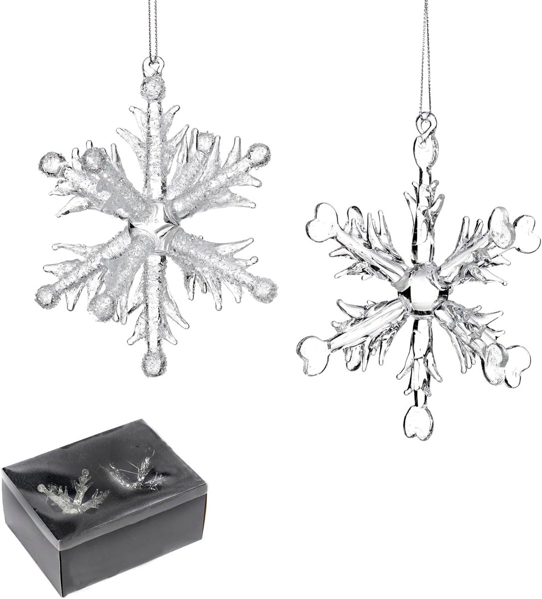 Kersthanger sneeuwvlok D 12 cm - luxe glazen uitvoering - set van 2 - sfeervolle decoratie - SnelShoppen