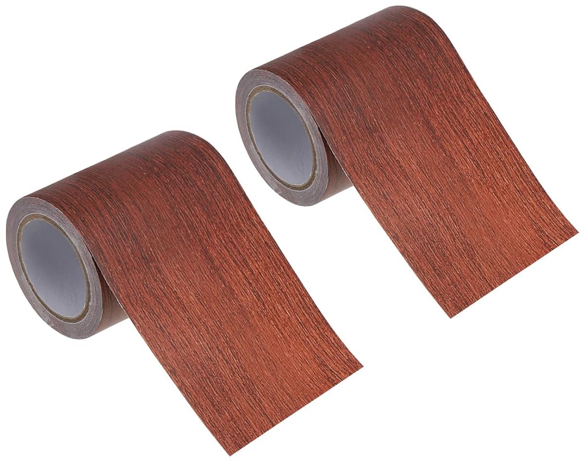 Plakband, houtlook, plint, zelfklevend, houtnerf, reparatietape, 57 mm x 4,57 m, 2 stuks voor deur, tafel, kasten, bureau, lichte wijnmahonie