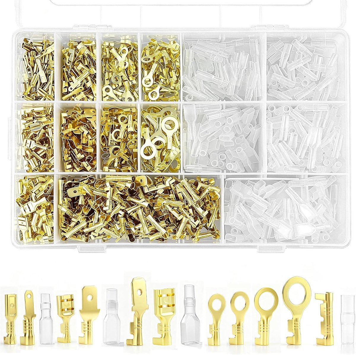 1000-delige kabelschoenenset, platte steekhulzen, ronde connectoren, platte connectorset, 2,8 mm, 4,8 mm, 6,3 mm, voor huishoudelijke apparaten, audiosystemen, knutselwerk, elektronische projecten