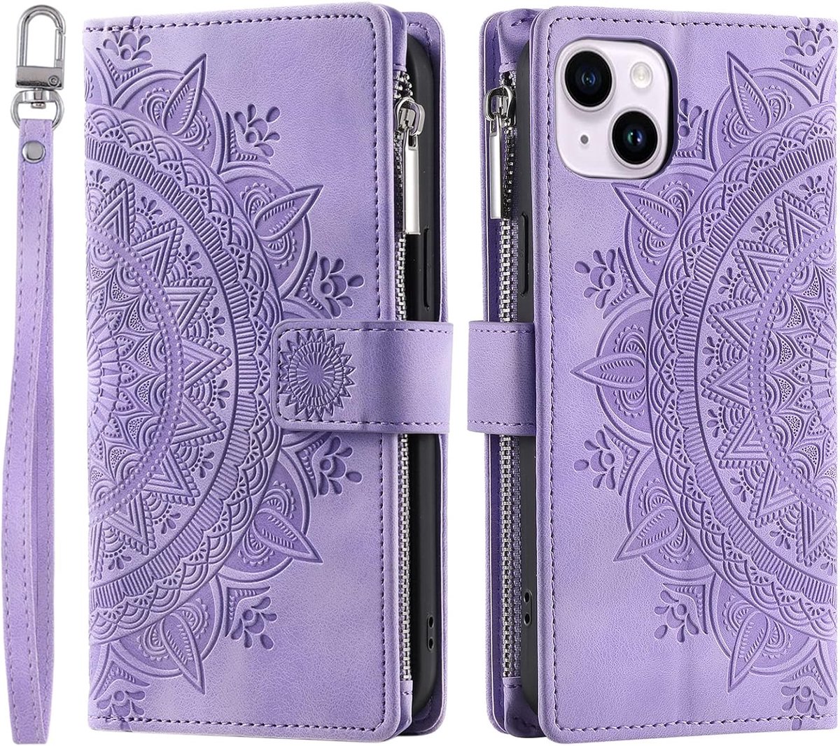 Hoes voor mobiele telefoon voor iPhone 13, klapbare telefoonhoes met bloemen, beschermhoes met kaartenvak, mobiele telefoon, boekcover, flipcase, standaard, paars