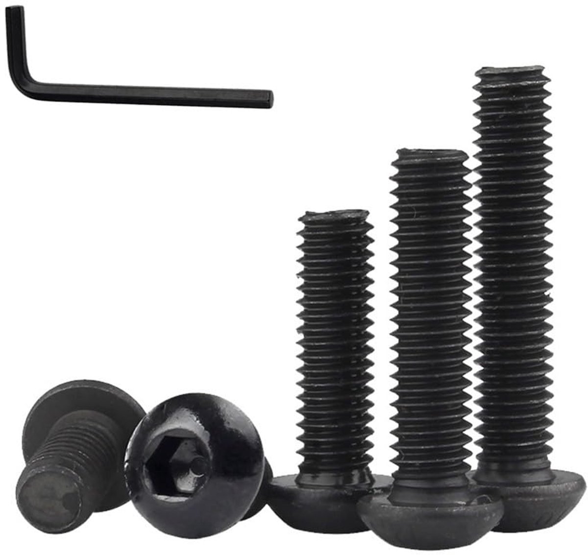 50 Stuks Rondkop Schroeven - M5 x 20mm Koolstofstaal Zwart Vol Draad Zeskantboutjes met Inbussleutel