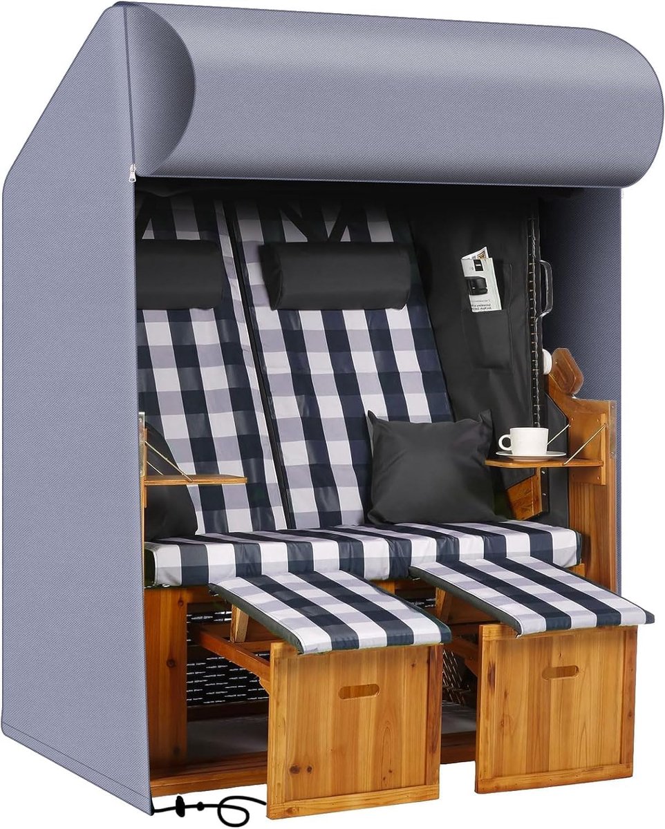 Beschermhoes voor strandstoel, 600D Oxford-weefsel, 125 x 90 x 165/130 cm, waterdicht, scheurvast, UV- en waterafstotend, beschermhoes voor strandstoel met dakvlechtwerk, grijs 2,