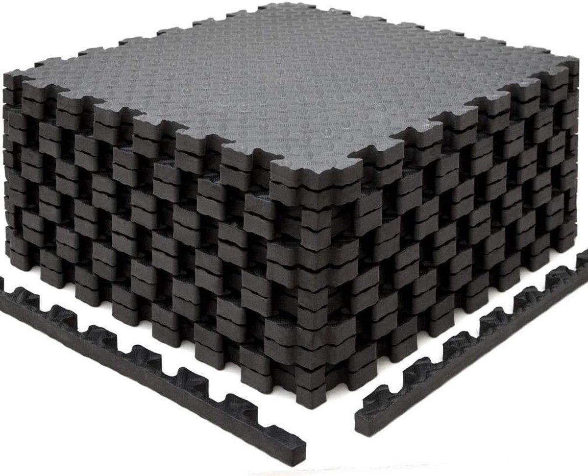 Fitnessmat, 63 x 63 x 2 cm, EVA-vloerbeschermingsmat 2 cm dik, puzzelmat voor homegym, fitnessruimte, antislip trainingsmat, voor gewichten, loopband, crosstrainer, set van 4, 8 of 12 matten