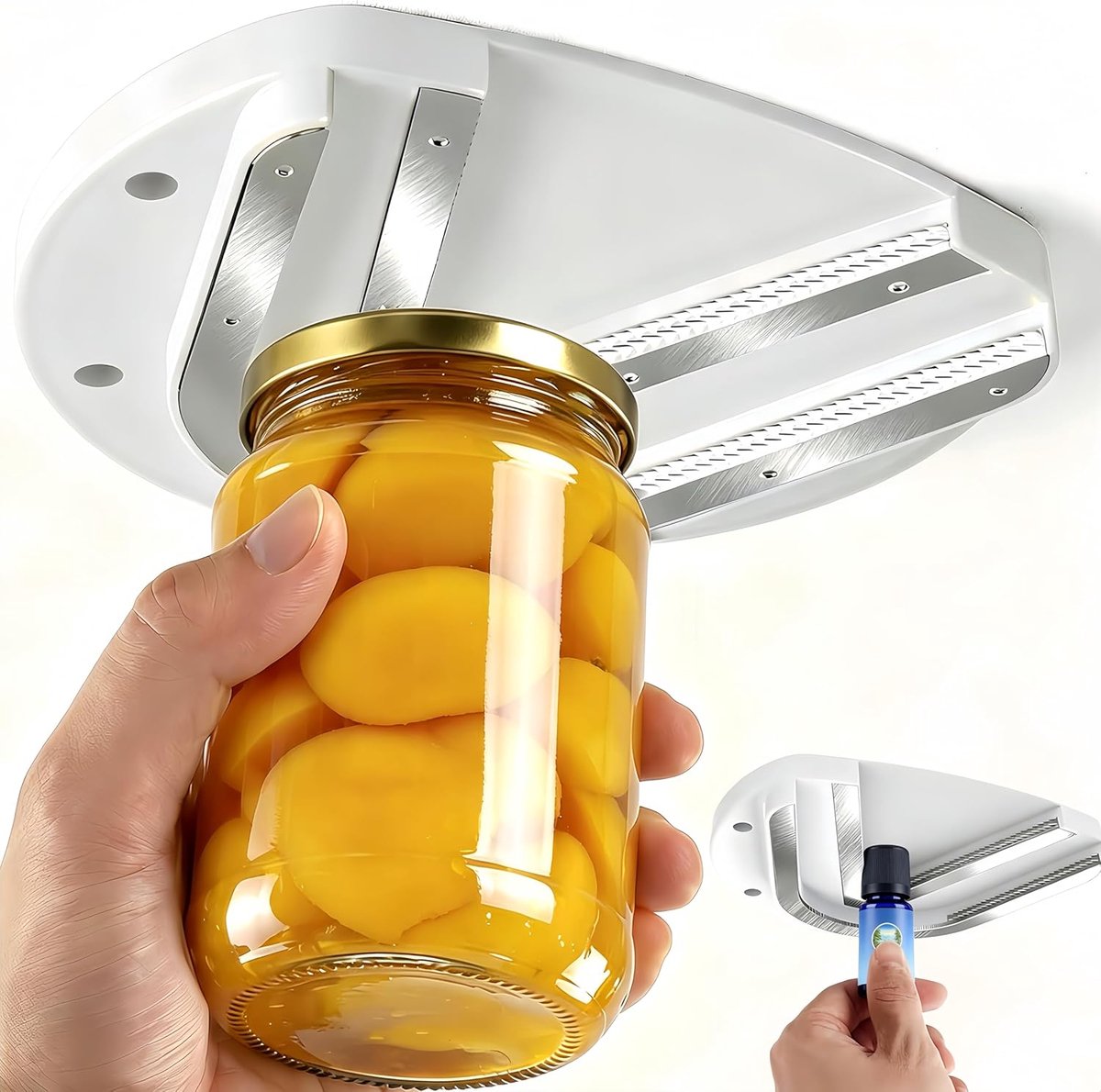 dekselopener voor onderkast, eenhandsglas en blikopener met dubbele U-groeven voor alle dekselmaten, hulpmiddel voor senioren en mensen met artritis (wit)