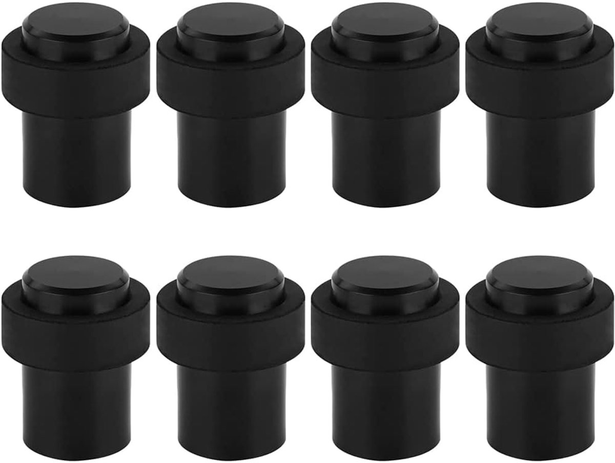 8-Delige Deurstopper Zwart Vloer of Muur, Deurbuffer inox Vloermontage, Cilindervormige Deurstopper in Roestvrij Staal met Rubber