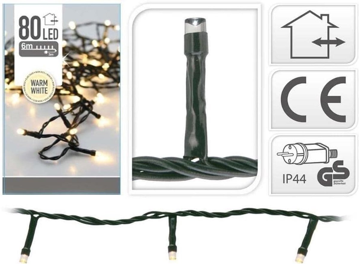 LED verlichting 80 warm witte LEDs - 9 meter lichtsnoer - binnen en buiten gebruik - sfeervolle ambiance - SnelShoppen