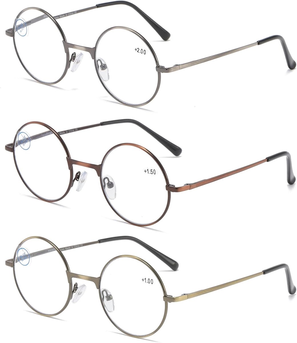 Brillen met rond frame, blauwlichtblokkerende lezer, metaal, volledig frame, anti-blauw licht, retrobril, voor heren en dames