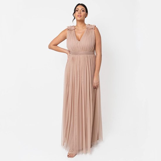 Deluxe Dames Maxi Jurk Met Ruche V-hals Mouwloze Hoge Rijk Taille Lange Voor Prom Gast Bruiloft Bruidsmeisje dames Bruidsmeisjesjurk van Deluxe — afbeelding 3