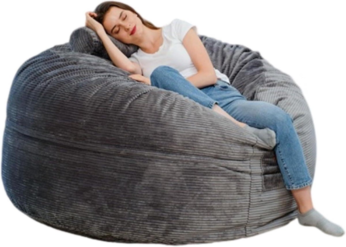 Bean Bag Stoel - Zitzak Volwassenen - Ontspannen Thuis - Zachte Corduroy Stof - 175x76cm - Donkergrijs