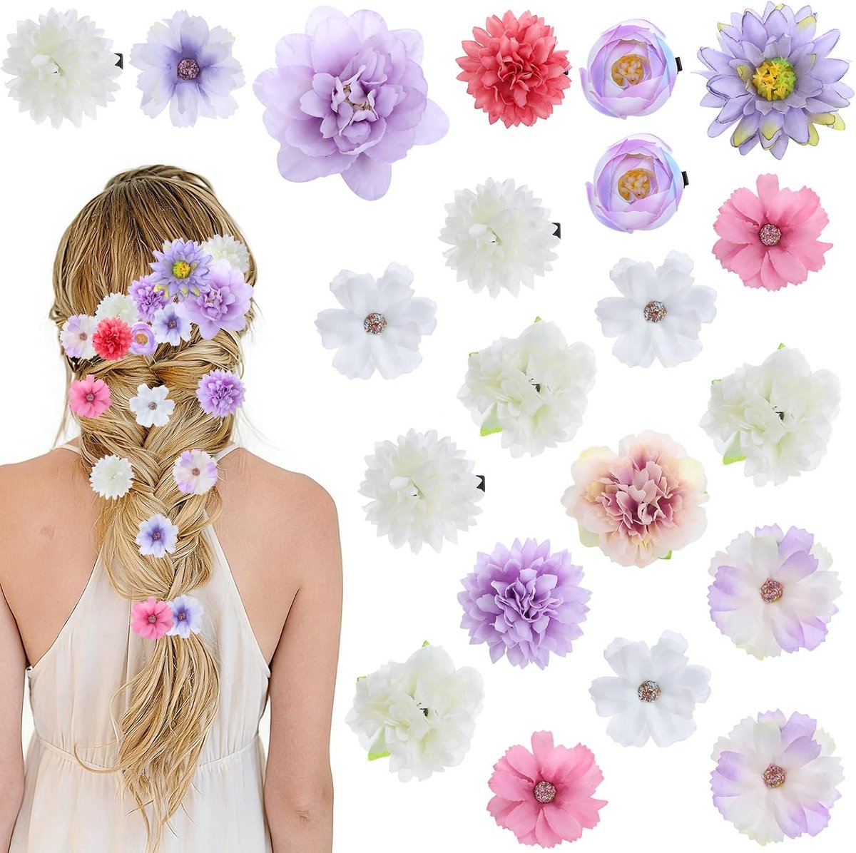 Haarspelden voor dames en meisjes, paarse haarspeld, bloemen, kunstbloemen, haaraccessoires, haarclip, bloemen voor feest, bruiloft, strand, bruid