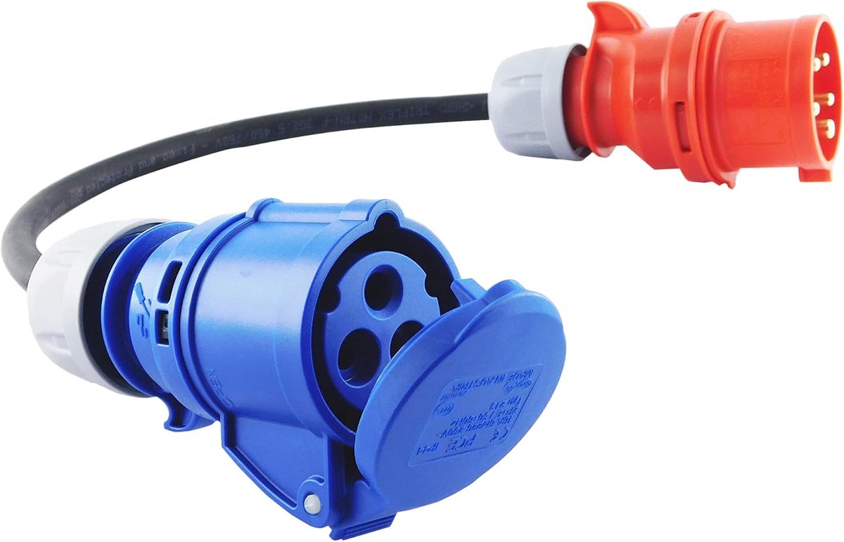 Adapter CEE-koppeling 230V 16A naar CEE-stekker 400V 16A - 3x2,5mm² rubberen slang - IP44 - voor camping, caravan, boot, markten, buiten