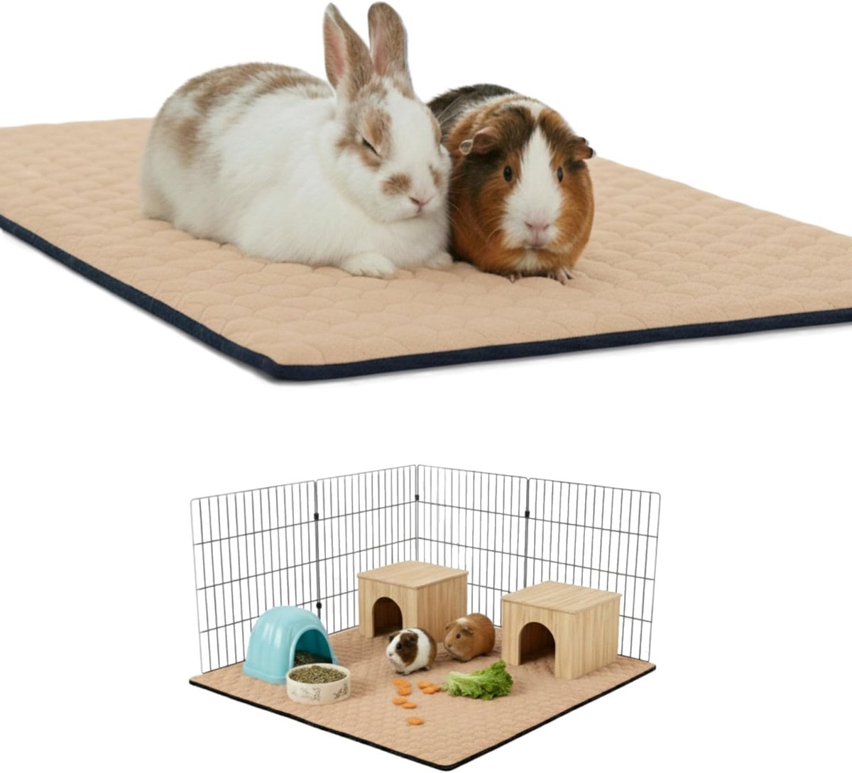 kooibekleding voor cavia's en konijnen | 120 x 60 cm - Beige - Absorberend en waterdicht - Wasbaar - Geschikt voor kooien, speelboxen en C&C