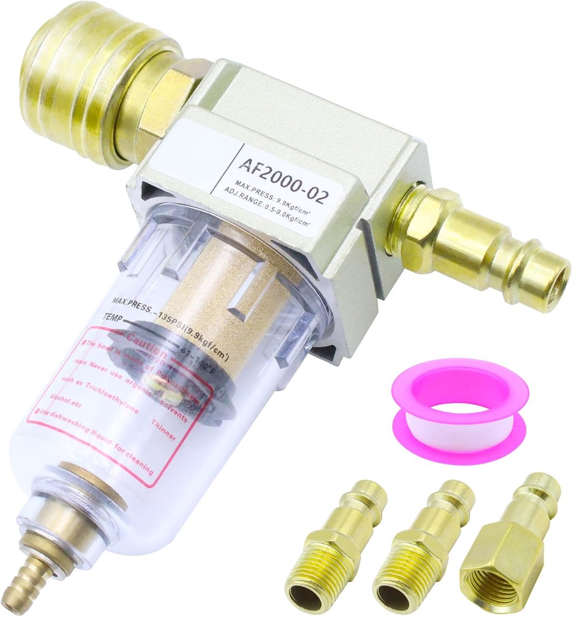 Waterafscheider 1/4 inch - Messing - Compleet met snelkoppelingen en Teflon - Ideaal voor persluchtcompressoren - ShopVlot