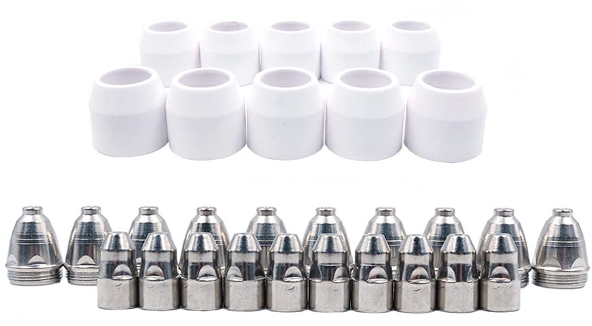 SnelShoppen - 30Pcs Plasma Electrode Tip Nozzle 1.5 100Amp Plasma Cutter Consumables Set - Geschikt voor P-80 Plasma Snijder - Hoogwaardige Metaal - 1