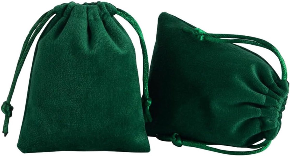 Fluwelen zakjes 10 stuks - donkergroen 10 x 12 cm - trekkoordsluiting - veilige opbergtas voor sieraden - ShopVlot