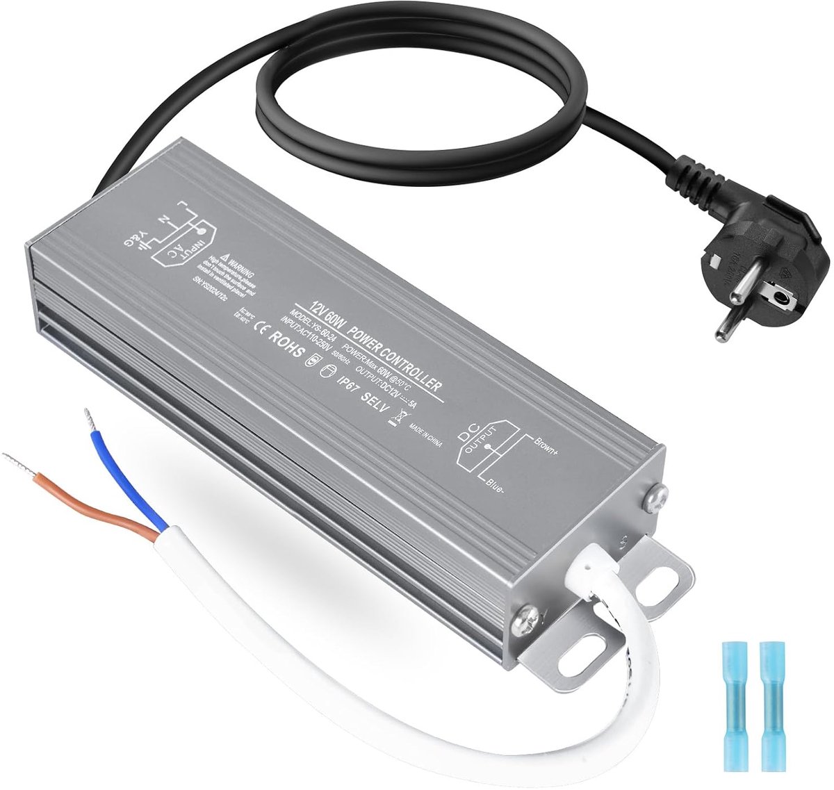 LED transformator 12V 60W - IP67 waterdicht - aluminium behuizing - ideaal voor binnen en buiten - ShopVlot