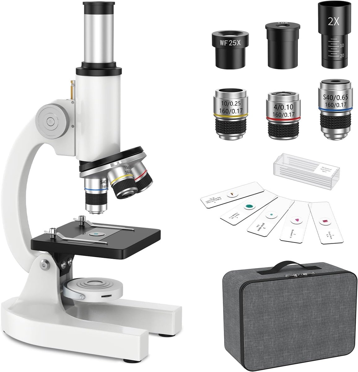 Microscoop voor kinderen en volwassenen - 40-2000X vergroting - met preparaatset en opbergdoos - ShopVlot