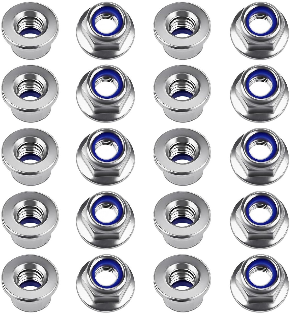 M8 flensmoeren 20 stuks - zelfborgende moeren roestvrij staal 304 - trillingsbestendig - ideaal voor machines - ShopVlot