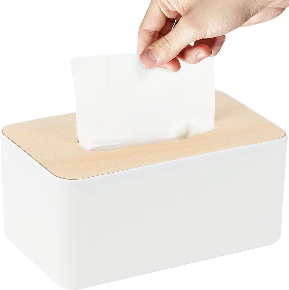 Tissue Box met Bamboo Deksel - 21 x 13 x 10 cm - Wit - Makkelijk papier te pakken - ShopVlot