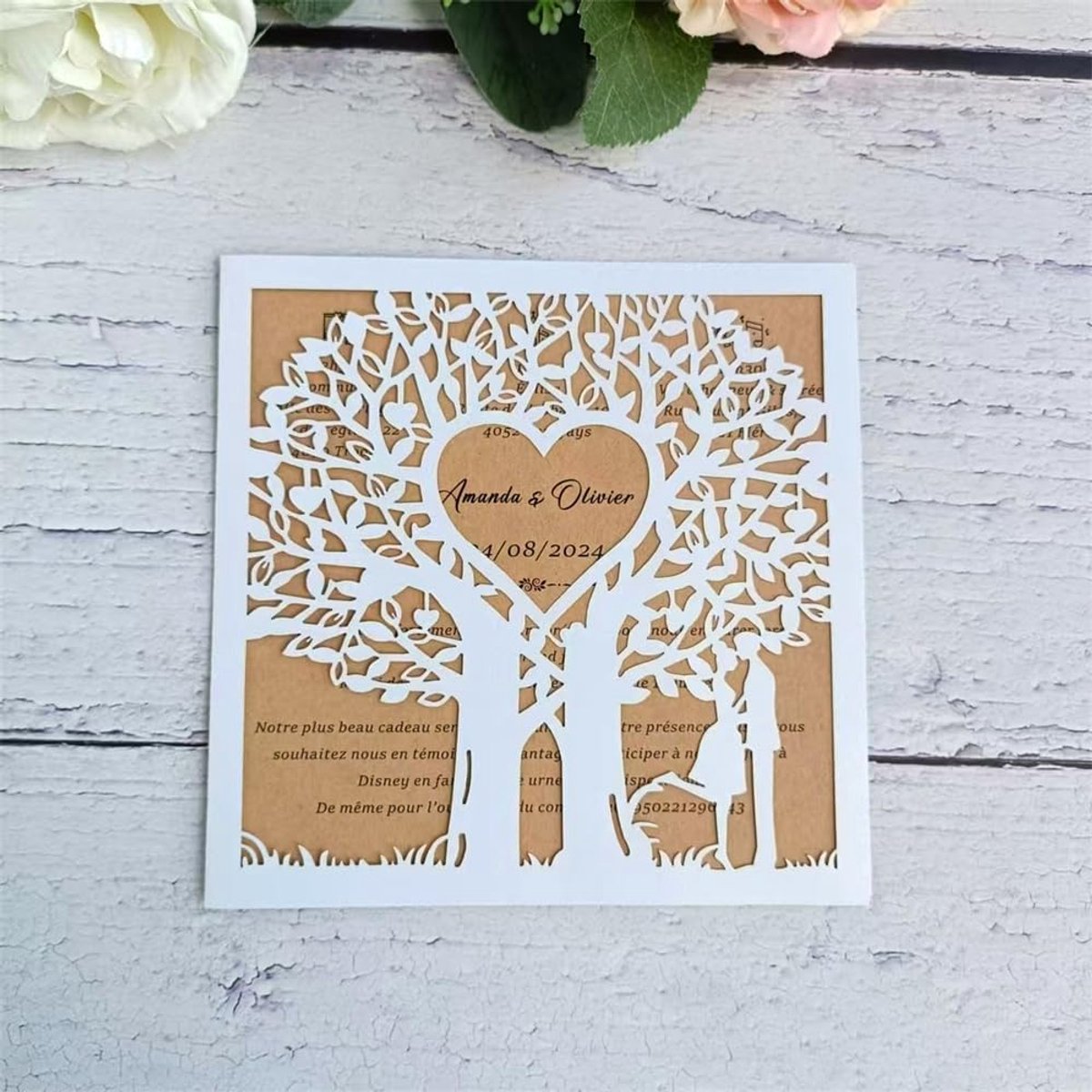 Trouwen uitnodigingskaarten 20 stuks - wit - laser uitgesneden bloemenboom - perfect voor bruiloften - ShopVlot