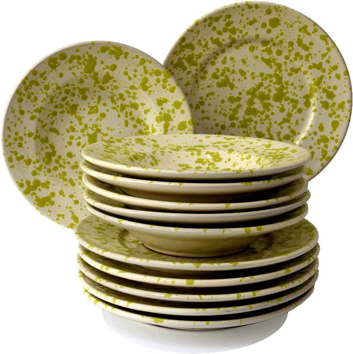 Dienblad Set 12-delig - Handgeschilderd Groen - Tafelservice voor 6 Personen - Perfect voor dagelijks gebruik - ShopVlot