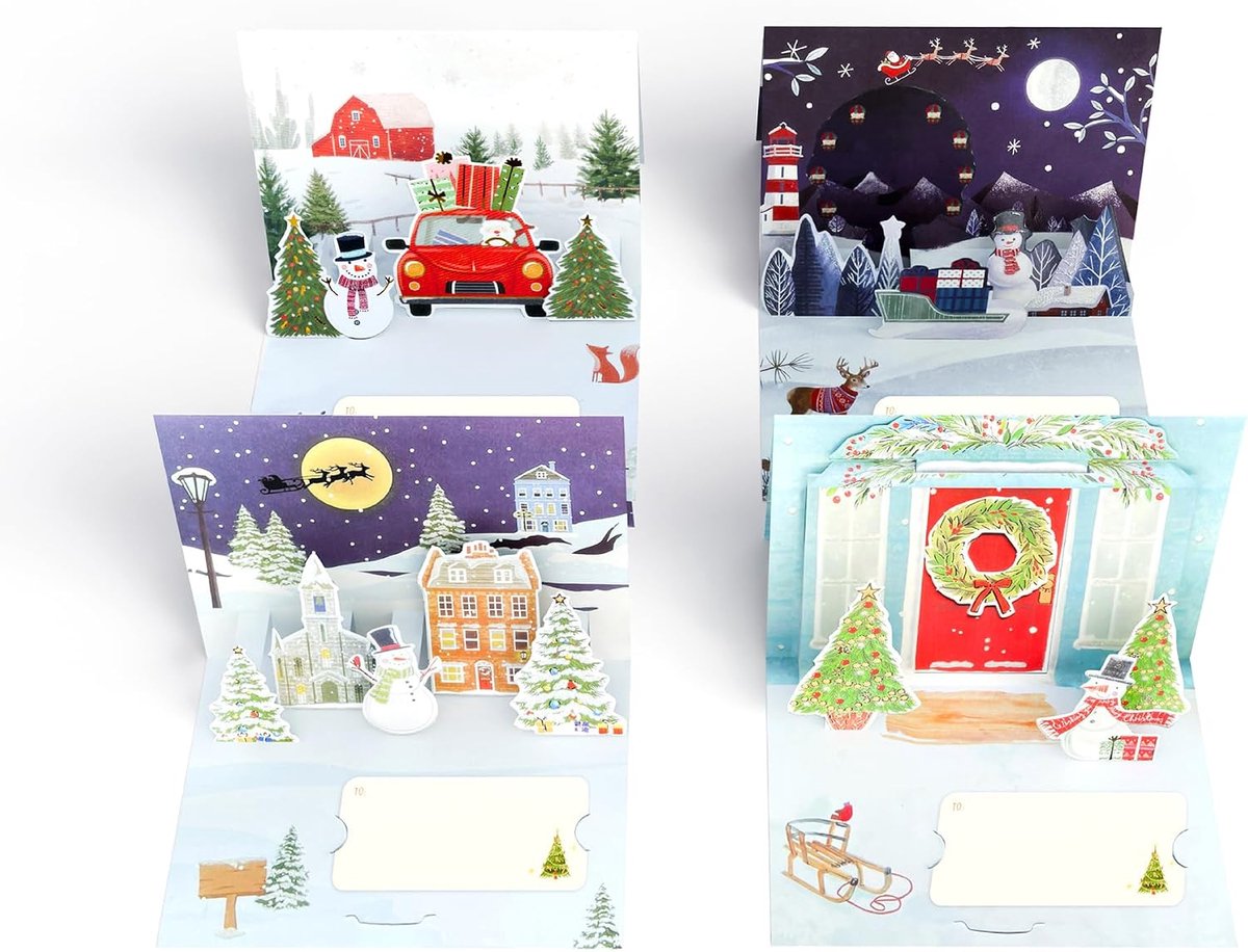 Kerstkaarten set van 4 - 15 cm x 13 cm - decoratief - ideaal voor feestelijke sfeer - ShopVlot