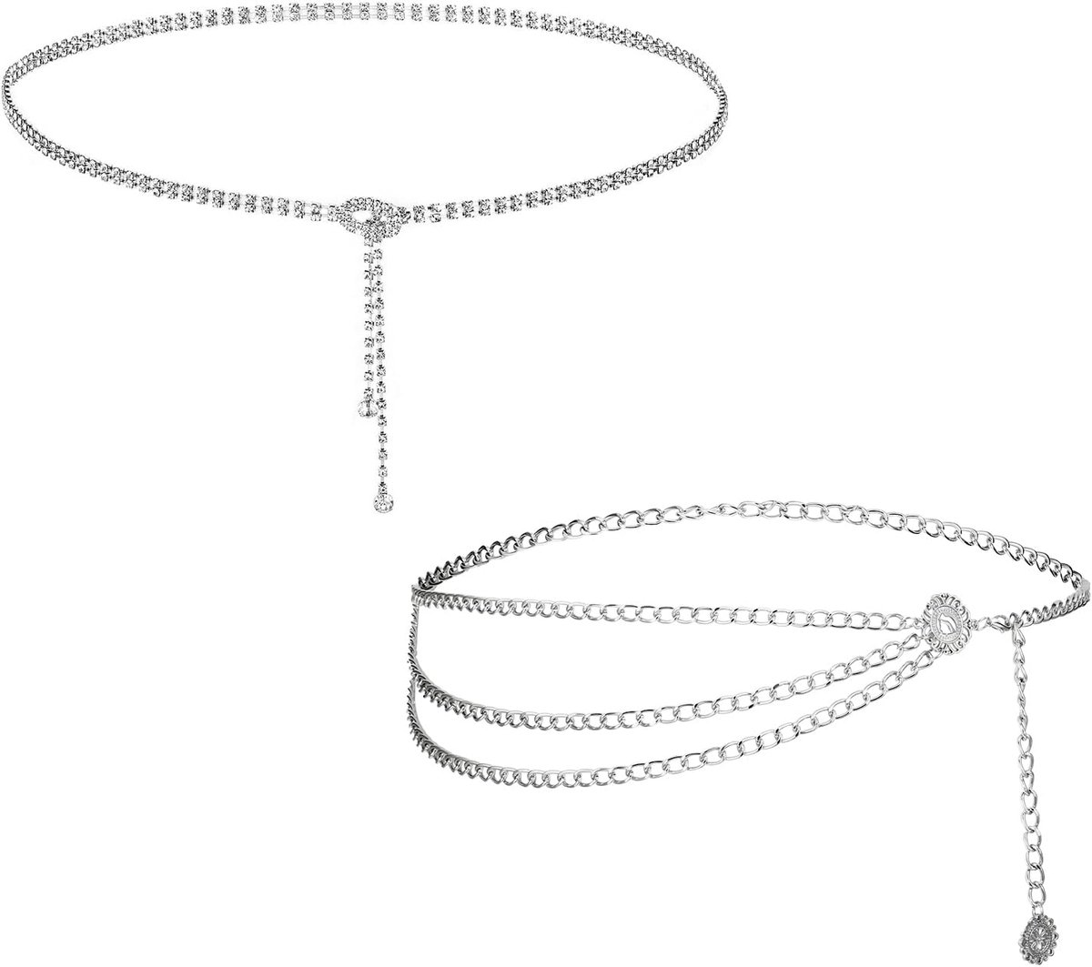 Glitterriemen dames 110 cm en 90 cm - zilver strass - tailleriem voor avondjurk - elegante uitstraling - ShopVlot
