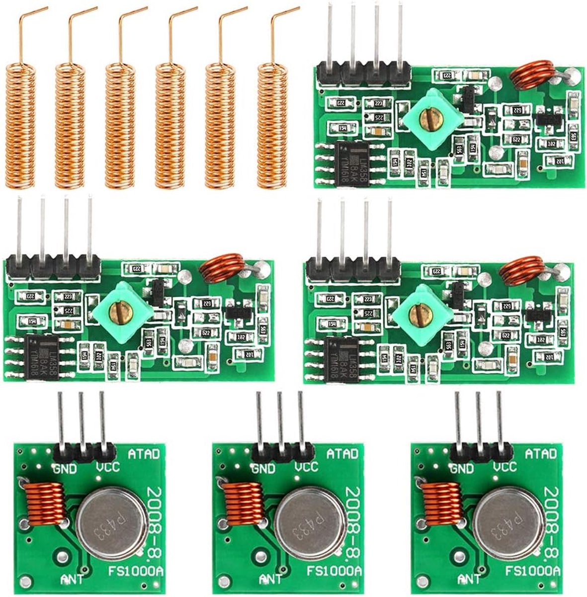 433MHz draadloze zender en ontvanger module set - 3 paar - helical spiraal antenne - ideaal voor draadloze bediening - ShopVlot